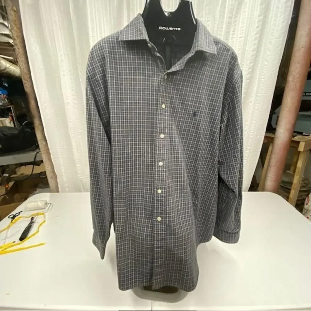 Polo Ralph Lauren XXL Classic Fit Gray Plaid Button Front Shirt Men's